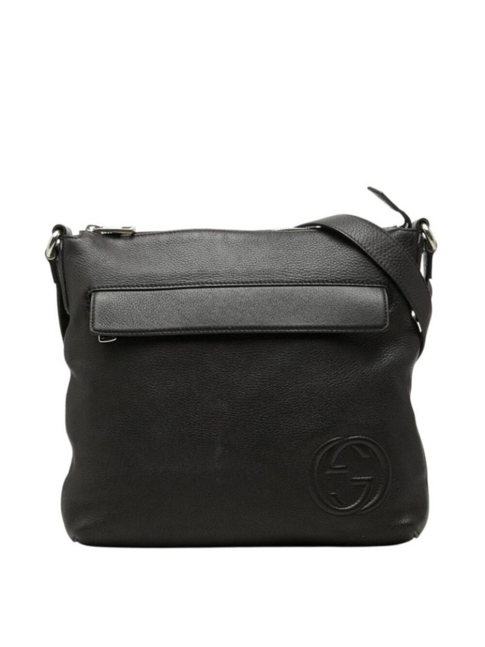 Gucci Interlocking G Crossbody Shoulder Bag Black Leather